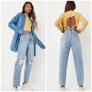 Misguided Riot Distressed High Rise Mom Jean Light Wash 4